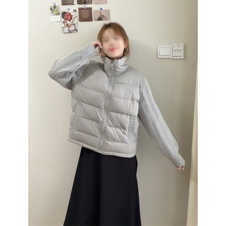 小众学院风复古拼接麻花拼接羽绒棉服女冬季甜美百搭保暖棉衣外套图片