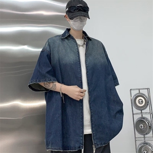 2025夏季渐变短袖衬衫男牛仔衬衣 C1020图片
