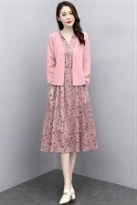 2021春季新款时尚休闲优雅复古印花棉麻连衣裙两件套，女装连衣裙，香水丽阁