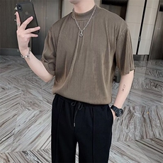 夏季运动短袖速干T恤健身衣服男纯色螺纹圆领宽松休闲撸铁训练服，男装T恤，星座506A