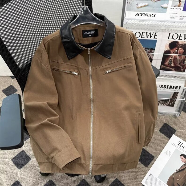 拼接翻领工装外套男款水洗夹克小众高级感垫肩棒球服百搭7712P75,男装夹克,星座410-2