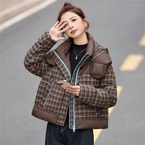 格子连帽羽绒服女小个子冬装2025新款高端时尚百搭保暖白鸭绒外套图片
