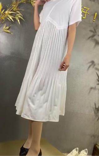 AX303新款韩版圆领休闲拼接修身显瘦百褶连衣裙,女装连衣裙,L·H·X