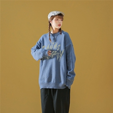 中性秋/冬ins潮流字母印花休闲百搭圆领套头情侣毛衣M1044P50控68，男装针织衫/毛衣，A247A