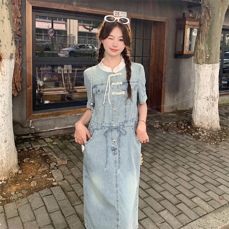 2025年夏装新中式风牛仔连衣裙2C133-997-P125-K178,女装连衣裙,2C133