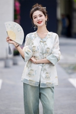 高档刺绣国风盘扣外套女2024夏新款宽松百搭气质圆领薄款防晒上衣，女装防晒衣，伊仟回