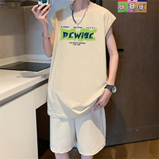 直播品质美式宽松纯棉背心无袖t恤短裤大码两件套套装TZ53-P58，男装T恤，电商A486