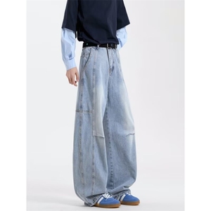 2026美式高街打褶水洗牛仔裤直筒解构弯刀阔腿裤子K71356-P48网图图片
