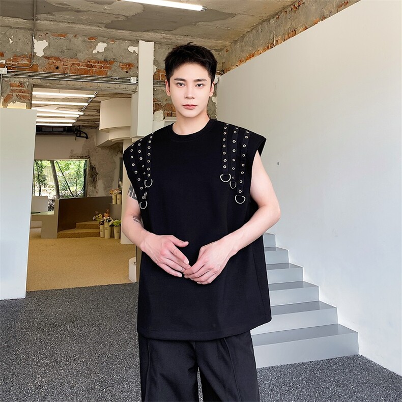 夏季新款双侧设计背心男宽松潮牌个性嘻哈休闲T恤A345-276-P75，男装背心/马甲，电商A345