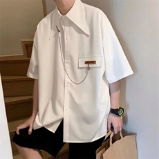男生短袖衬衫夏季简约印花t恤半袖青少年美式高街翻领衬衣服K，男装T恤，星座506A