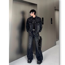 褶皱休闲裤裤脚纽扣休闲显瘦时尚宽松透气夏季新款2025长裤，男装休闲裤，星座506A