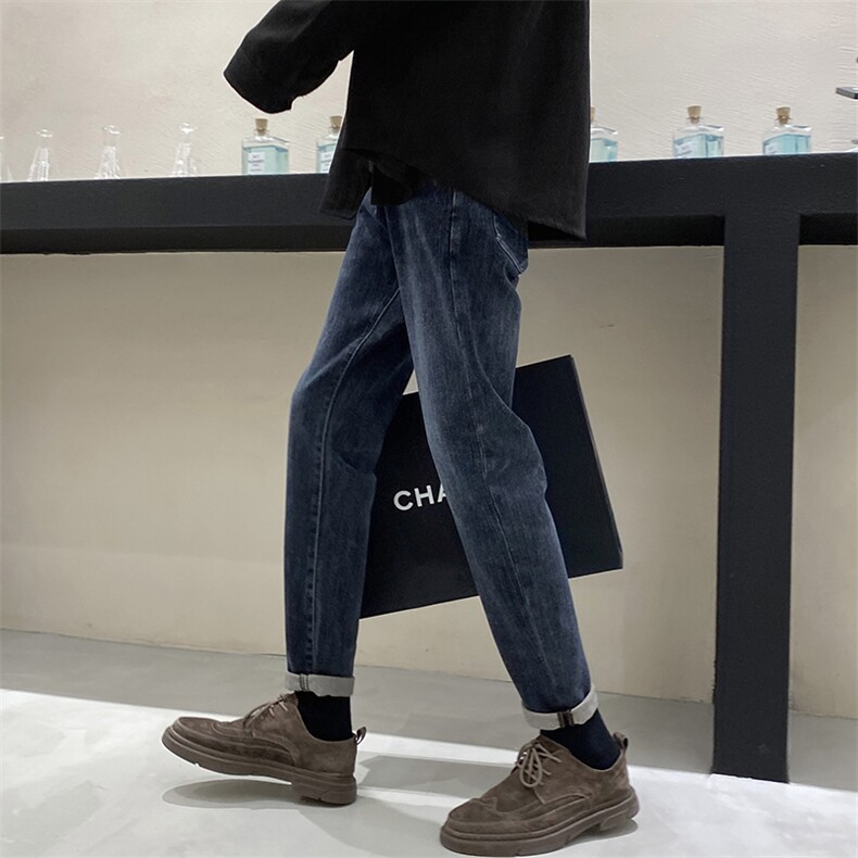 直筒牛仔裤男生秋冬加绒美式潮牌痞帅青少年弹力修身小脚休闲裤子,男装牛仔裤,电商B381（原B382）
