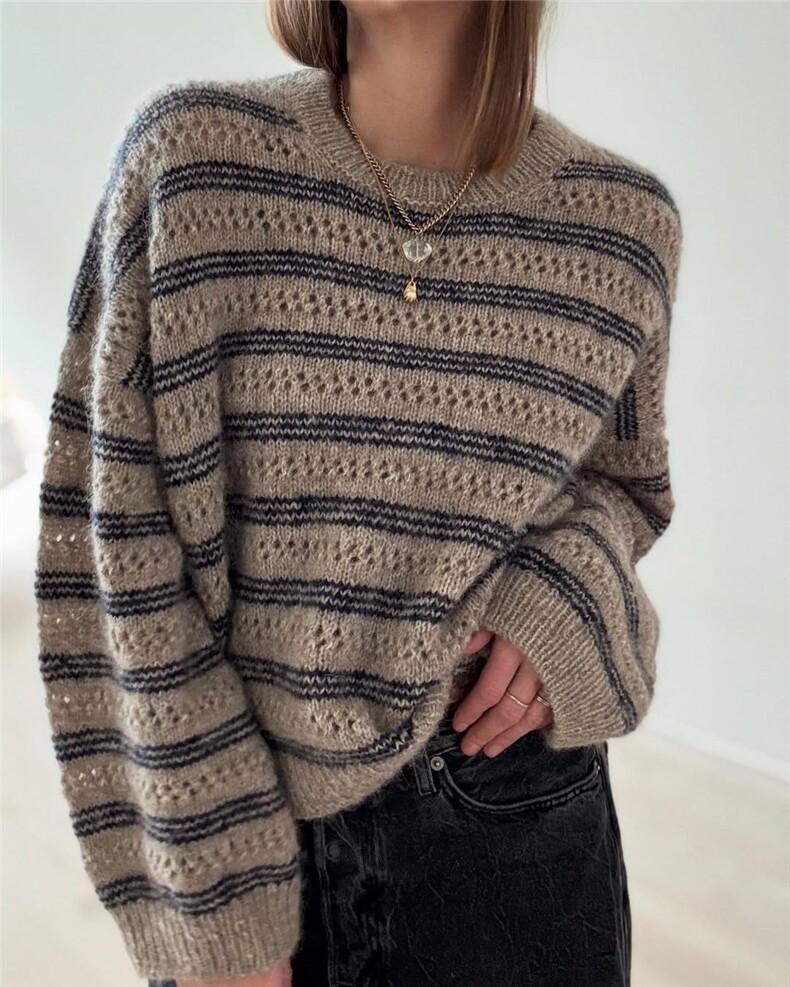 2025年秋季时尚百搭通勤条纹镂空羊毛衫休闲/淑女，女装羊毛衫，佳弈羊绒