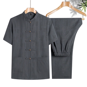 中年棉麻套装高档唐装太极服中式立领短袖风夏装TR2186-P130图片