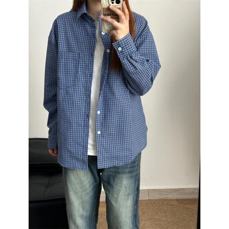 【档口现货】CS552HH-特P30蓝色格子长袖衬衫男内搭叠穿衬衣外套,男装衬衫,星座1007（原301D）