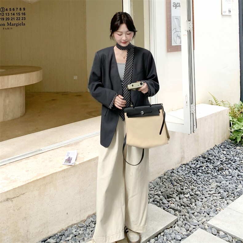 现货2B081-3278-P155-K228高级松弛感休闲条纹飘带西装外套,女装西装,2B081