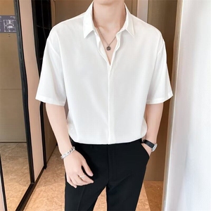 GS5009P45黑色衬衫男短袖垂感短袖夏季薄款宽松休闲韩版白衬衣男图片