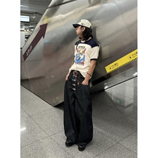 WE1951-P52丹宁原牛飞机扣baggy廓形弯刀牛仔裤，男装牛仔裤，电商B323A