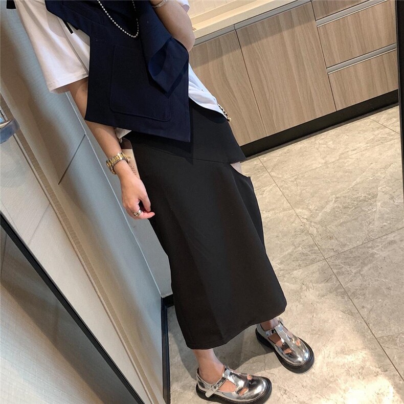 切割开叉半裙，女装半身裙，XTZ style