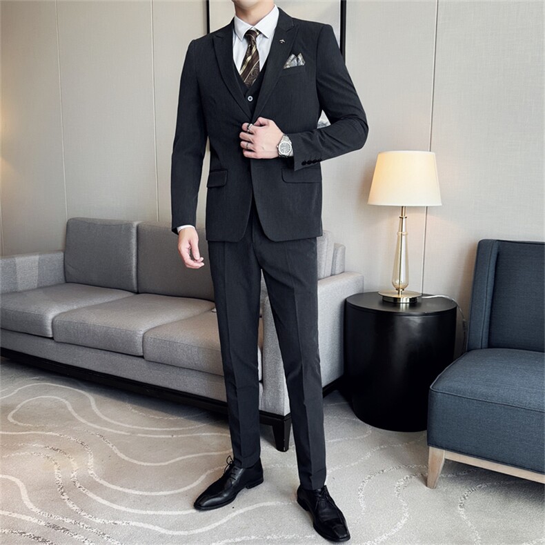 西服套装男士三件套商务职业正装小西装韩版修身伴郎新郎结婚礼服,男装西服套装,星座505-2（原电商A260-1)