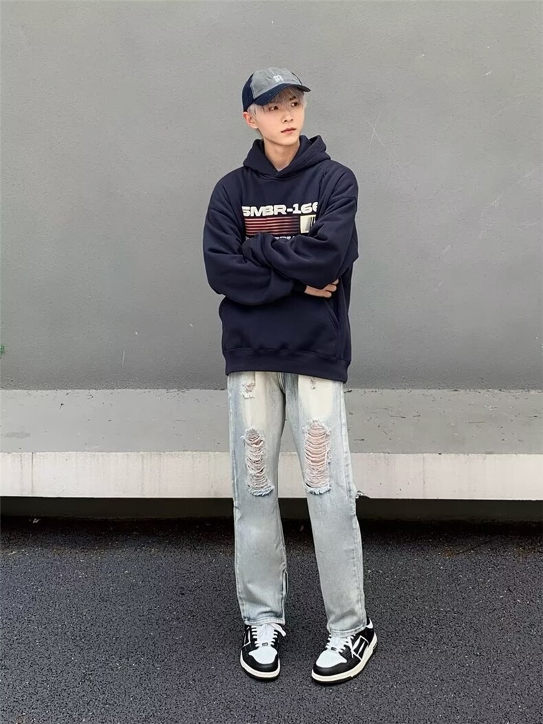 美式街头黄泥假破洞水洗牛仔裤潮NT202P42,男装牛仔裤,星座1116-2