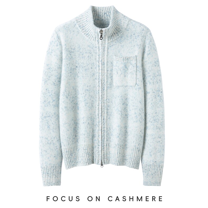 秋冬新款针织立领带兜拉链开衫时尚百搭，女装羊绒衫，缇曼羊绒