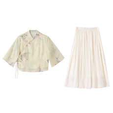 /新中式天丝套装女夏季新款国风汉服禅意茶服穿搭两件套，商品下架区，韩然一族