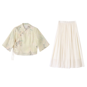 / 新中式天丝套装女夏季新款国风汉服禅意茶服穿搭两件套图片