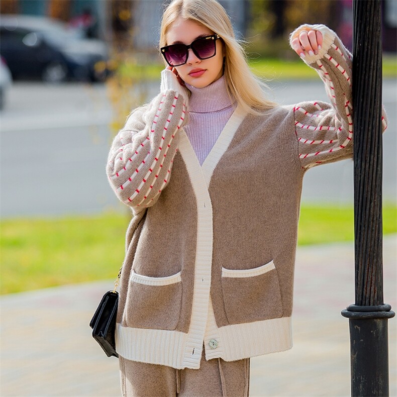 时尚潮流2025年秋冬季开衫设计感重工羊绒衫V领长袖开衫，女装羊绒衫，绒美人羊绒