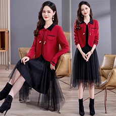 2024秋装新款时尚淑女风网纱两件套，女装连衣裙，魅丽静蓝