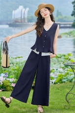 现货2026夏季时尚潮流天丝亚麻老钱风马甲三件套加阔腿裤套装，女装套装/套裙，兰菲阁