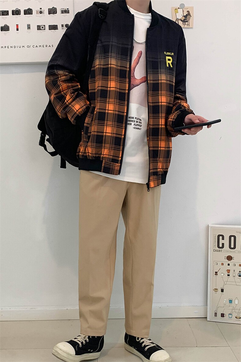 709-JK86-P7020秋新款港风情侣格子渐变夹克外套韩版百搭上衣男,男装夹克,星座709