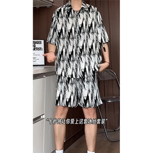 短袖衬衫男+短裤男套装男100%聚酯纤维M-5XL大码TZ78721P50控98图片