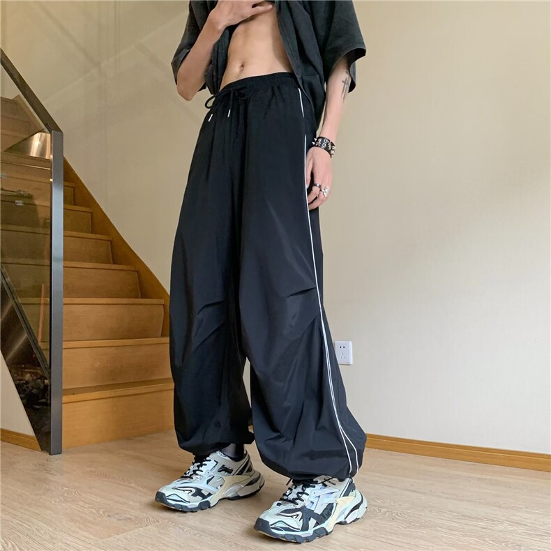 美式机能冲锋裤男夏季薄裤子高街侧条纹束脚休闲运动裤MK162-P40，女装休闲裤，星座1008-1