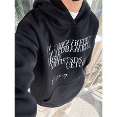 美式渐变斑驳字母印花卫衣男女秋季痞帅休闲情侣外套宽松百搭帽衫，女装短外套，星座203-1