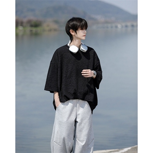 8XL-M 特大码短T恤泡泡袖肌理感冰丝短袖衬衫上衣五分袖DX322P25图片