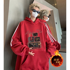 抖音得物供货提供视频秋冬重磅美式宽松织带连帽卫衣0487，男装卫衣，电商A486