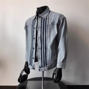 JK8941-P68美式覆古三条杠翻领牛仔外套男款潮流街头百搭