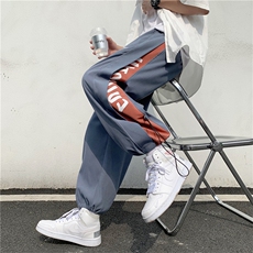 高街裤子夏季薄接阔腿裤潮ins直筒宽松设计感运动裤GK08821-p30，男装休闲裤，星座1008