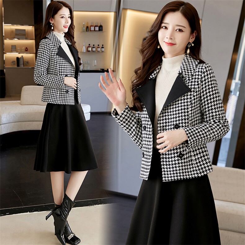 2022冬季新款时尚气质格子短外套显瘦百搭小香风外套，女装短外套，罗腾