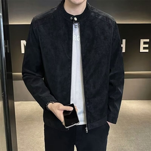 气质美式潮牌皮衣外套拼接2025新款男装上衣机车皮夹克JK8857图片