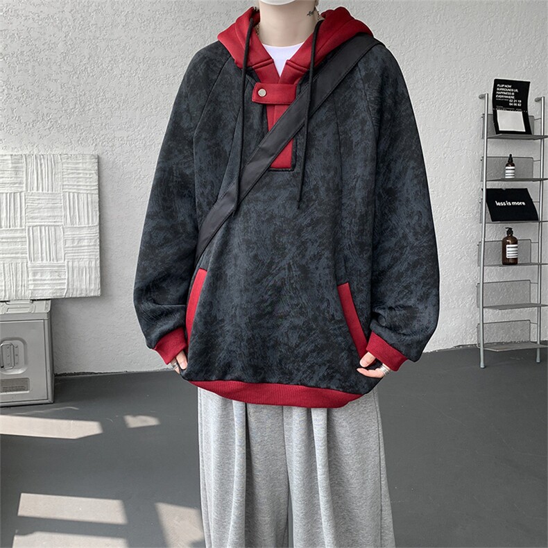 WY10158-特P55 控98 新款连帽撞色解构拼接大码男宽松情侣卫衣图片