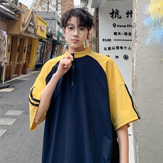 短袖男夏季新款港风宽松拼接体恤上衣T8218-32，男装T恤，星座214-3