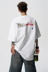 8XL-M高品质纯棉花卉刺绣短袖T恤男女款美式宽松凉感防晒TDX335，男装T恤，电商D206-1
