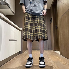 美式撞色格子夏季新款休闲短裤男女直筒宽松百搭五分裤K5163-P40，男装休闲裤，星座412-2