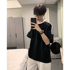夏季美式高街重磅纯棉三条杠织带撞色男女短袖T恤ZD625-特P30，男装T恤，电商A486-1
