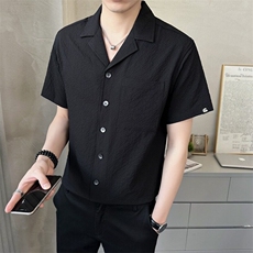 西装领衬衫男士短袖夏季薄款潮流复古褶皱设计感休闲半袖衬衣男装，男装衬衫，星座506A