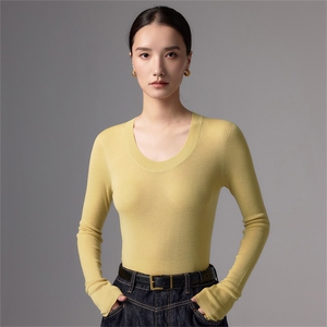 极简风精纺羊毛衫女2025新款法式高端修身显瘦针织打底衫通勤毛衣图片