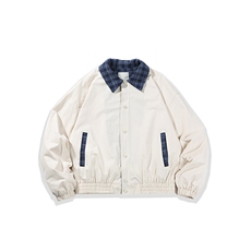 南夏乔装2025春季新款日系拼接格子宽松夹克复古中性休闲翻领外套，男装夹克，电商S006（B521）