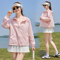 时尚防晒衣女夏季2025新款宽松休闲防晒服连帽户外透气开衫薄外套，女装防晒衣，以桐